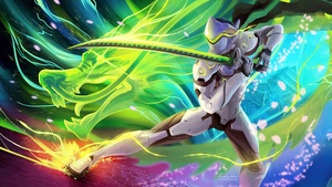 Genji, Colorful art, Overwatch, 4K wallpaper