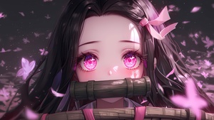 Nezuko Kamado, Cute art, Pink aesthetic, Demon Slayer: Kimetsu no Yaiba, 4K wallpaper