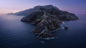 macOS Catalina, Aesthetic, Mountains, Island, Evening, Twilight, Sunset, Stock, 4K wallpaper