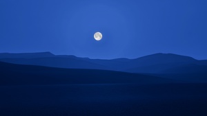 Full moon, Silhouette, Mountain range, Night sky, Landscape, 4K wallpaper
