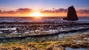 Davenport, California, USA, Sunset, Clouds, Waves, Ocean, Seascape, 4K wallpaper