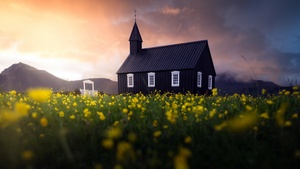 Landscape, Iceland, Christianity, Meadow, Sunset, Scenic, Tranquility, Isolated, Countryside, 4K wallpaper