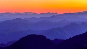 Blue Ridge Mountains, United States of America, Aerial view, Orange sky, Foggy, Landscape, Beautiful, Appalachian Mountains range, 4K wallpaper