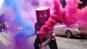 Marshmello, Smoke, Mask, Street festival, Costume, 4K wallpaper