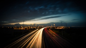 Highway, Light trails, Long exposure, Night time, Dusk, Traffic, 4K wallpaper