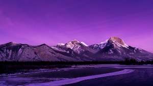 Jasper National Park, Purple aesthetic, Alberta, Canada, Morning glow, Purple sky, Rocky Mountains, Landscape, Long exposure, Mountain range, Scenery, 4K wallpaper