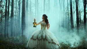 Girl, Lamp, Forest, Fog, Woman, Dream, 4K wallpaper