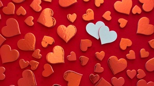 Red hearts, Heart shape, Red background, Pattern, Valentines Day, Decoration, White heart, Aesthetic, February, 4K wallpaper