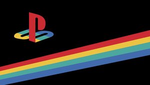 PlayStation, Retro, Logo, AMOLED, Minimalist, Colorful, Ribbon, Black background, 4K wallpaper