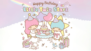 Happy Birthday, Little Twin Stars, Pastel, Aesthetic, Kiki and Lala, Cartoon, Sanrio, Birthday decoration, Birthday party, 4K wallpaper