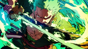 Roronoa Zoro, Green, Artwork, Sword, One Piece, 4K wallpaper