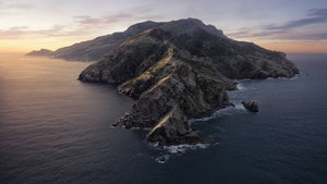 macOS Catalina, Stock, Mountains, Island, Evening, 4K wallpaper