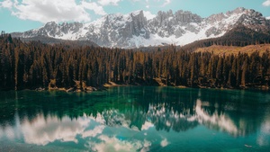 Glacier mountains, Snow covered, Mirror Lake, Reflection, Landscape, Scenery, Clouds, 4K wallpaper