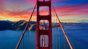 Golden Gate Bridge, Aesthetic, California, USA, Sunset, Colorful Sky, Suspension bridge, Famous Place, Landmark, Aesthetic, 4K wallpaper