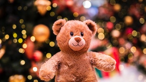 Teddy bear, Cute Christmas, Brown, Bokeh, Lights, Gift, Cute Bear, Fluffy Bear, Dolls, December, 4K wallpaper