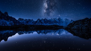 Milky Way, Night, Starry sky, Mountains, Lake, Reflection, Cold, 4K wallpaper