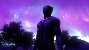 Black Panther, Superheroes, Marvel Comics, Purple sky, Outer space, Stars, Digital composition, 4K wallpaper