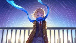 Anime girl, Star trail, Scarf, 4K wallpaper