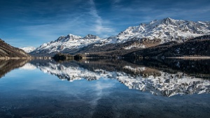 Switzerland, Swiss Alps, Glacier mountains, Snow covered, Reflection, Daytime, Landscape, Scenery, Blue Sky, 4K wallpaper