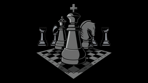 Chessboard, AMOLED, King (Chess), Knight (Chess), Pawn (Chess), Rook (Chess), Bishop (Chess), Chess pieces, Black background, 4K wallpaper