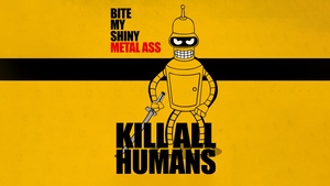 Bender (Futurama), Popular quotes, Yellow background, 4K wallpaper