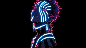Neon, Demon Slayer: Kimetsu no Yaiba, Black background, AMOLED, Neon glow, 4K wallpaper