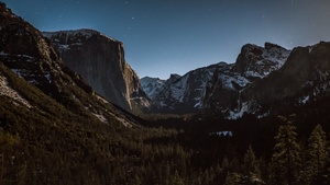 Alps mountains, Scenery, Mountain range, Dusk, Landscape, Starry sky, Valley, Green Trees, Night time, 4K wallpaper