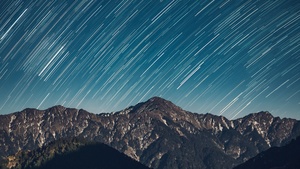 Star Trails, Mountain range, Astronomy, Pattern, Outer space, Landscape, Dusk, 4K wallpaper