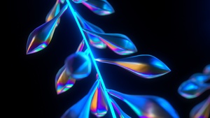 Neon, Leaves, 3D, CGI, Cyberpunk, Black background, Glowing, 4K wallpaper