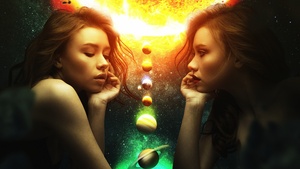 Girls, Planets, Surreal, Mood, Manipulation, Glow, Cosmos, 4K wallpaper