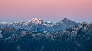 Taiwan, Glacier mountains, Snow covered, Pink sky, Landscape, Mountain range, Winter, Scenery, 4K wallpaper