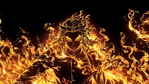 Kyojuro Rengoku, Fire effect, Demon Slayer: Kimetsu no Yaiba, Dark background, 4K wallpaper