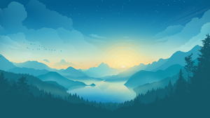 Lakeside, Sunrise, Early Morning, Minimal art, Gradient background, Landscape, Scenic, Panorama, Ultrawide, 4K wallpaper