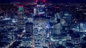 London City, Night illumination, Cityscape, Night lights, Skyscrapers, Night life, Aerial, England, 4K wallpaper