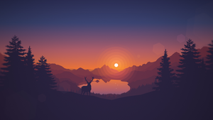 Lakeside, Sunset, Deer, Minimal art, Landscape, Scenic, Panorama, 4K wallpaper