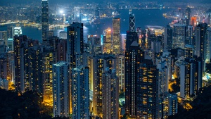 Hong Kong City, Aerial view, Skyline, Cityscape, City lights, Night time, Skyscrapers, High rise building, 4K wallpaper