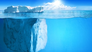 Iceberg, Floating, Ocean blue, Sunny day, Blue Sky, White Clouds, Horizon, 4K wallpaper
