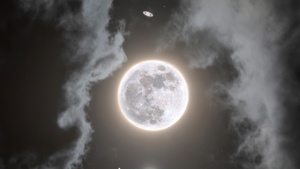 Moon, Jupiter, Saturn, Composition, Night, Dark, Cloudy, Surreal, 4K wallpaper