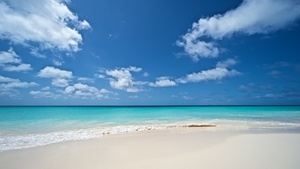 Beach, Seascape, Turquoise water, Ocean blue, Waves, Horizon, Clouds, Blue Sky, Calm, Landscape, Scenery, 4K wallpaper