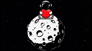 Red heart, Astronaut, Planet, Outer space, Black background, AMOLED, Cute astronaut, 4K wallpaper