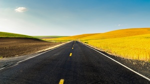 Meadow, Countryside, USA, Landscape, Endless Road, Clear sky, Scenery, Beautiful, Fields, 4K wallpaper
