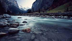 River Stream, Mountains, Long exposure, Landscape, Rocks, 4K wallpaper