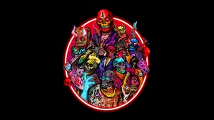 Skulls, Psychedelic Art, AMOLED, Neon circles, Black background, Wicked, 4K wallpaper