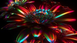 Digital flower, 3D model, Neon, CGI, Cyberpunk, Black background, Glowing, 4K wallpaper