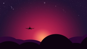 Plane, Sunset, Starry sky, Illustration, Red Sky, 4K wallpaper