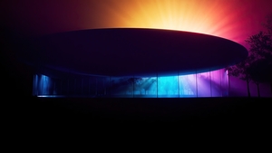 Steve Jobs Theater, Apple Park, Modern architecture, Colorful background, 4K wallpaper