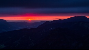 Mountain silhouette, Sunset, Dusk, Mountain range, Red Sky, Germany, Landscape, Horizon, 4K wallpaper