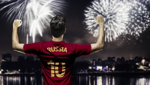 Russia, Football player, Fireworks, 4K wallpaper