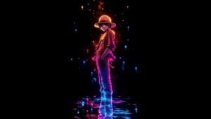 Neon, Monkey D. Luffy, Black background, One Piece, 4K wallpaper