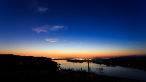 Portland, Sunset Orange, Blue Sky, Clear sky, Silhouette, Dusk, Stars, 4K wallpaper